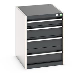 Cabinet consists of 1 x 100mm, 2 x 150mm and 1 x 200mm high drawers 100% extension drawer with internal dimensions of 400mm wide x 525mm deep. The drawers have a U.D.L of 75kg (when approaching high weight loads it is suggested to fix the cabinet Bott Cubio Drawer Cabinets 525 x 650 Engineering tool storage cabinets